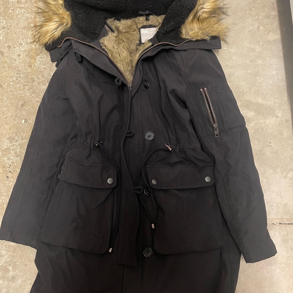 ASOS SZ 4 Women's Black Fur-Trimmed Parka
